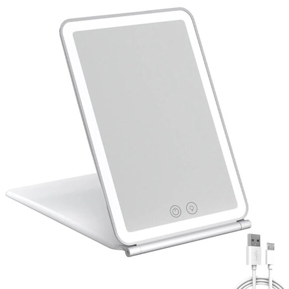 Other - Touch Screen LED Makeup Mirror - Foldable, 3-Color Lighting, USB Rechargeable